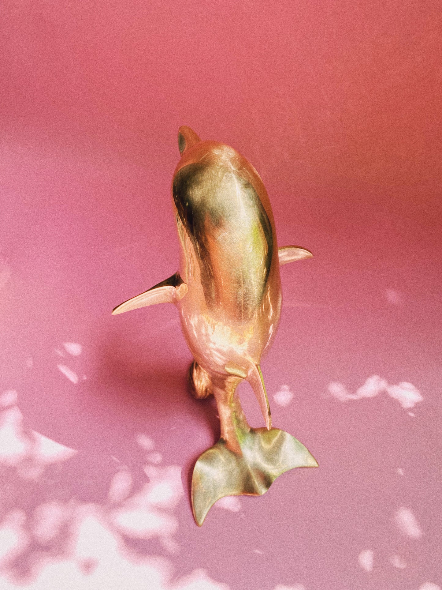 Large Vintage MCM Solid Brass Dolphin Sculpture