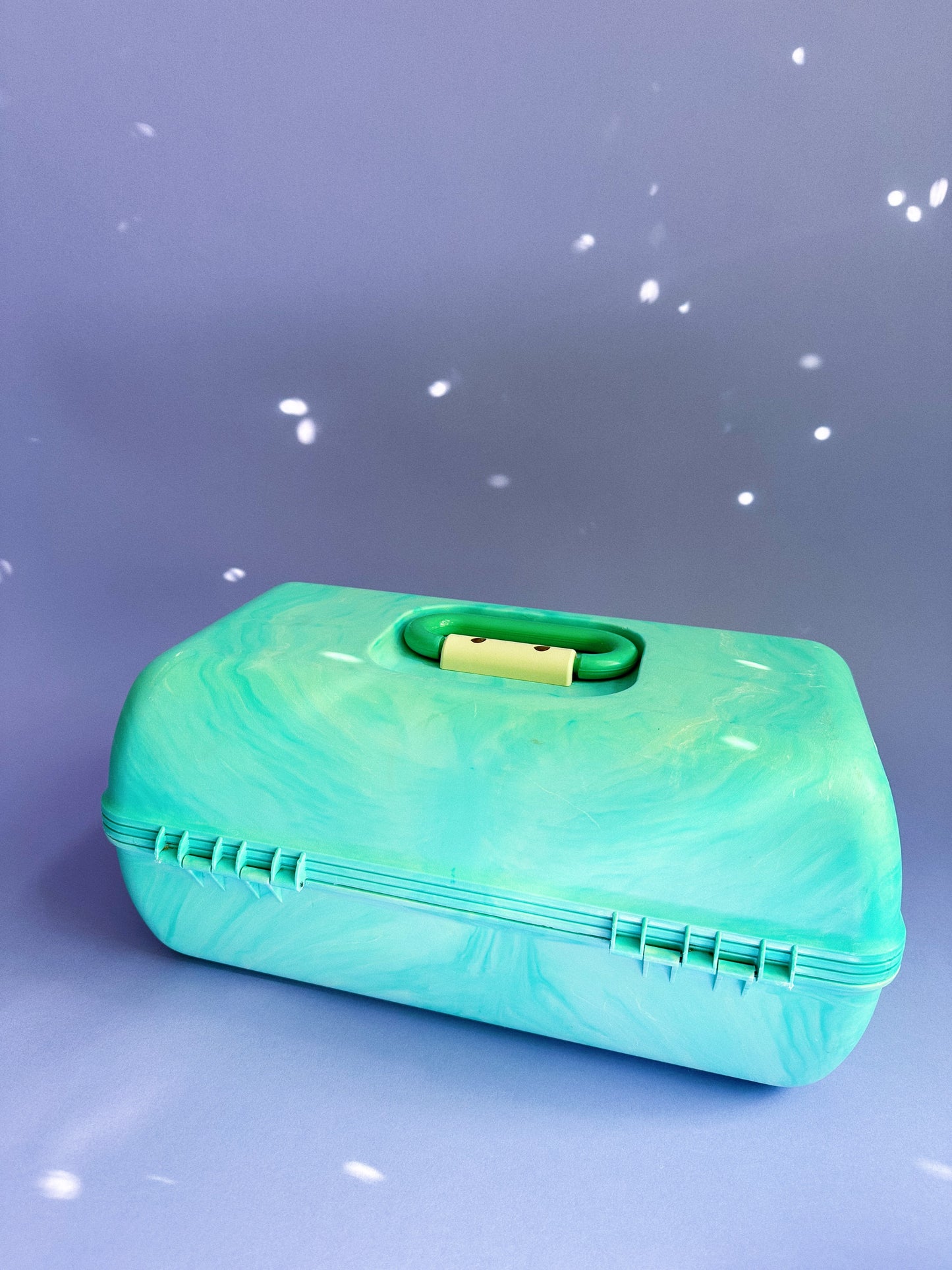 Caboodles of California Vintage Teal Swirl Marble Large 15" 3 Tier Makeup Case