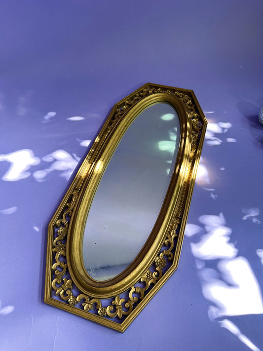 Vintage Dart Industries Gold Tone Light Wood 1960s MCM Wall Mirror