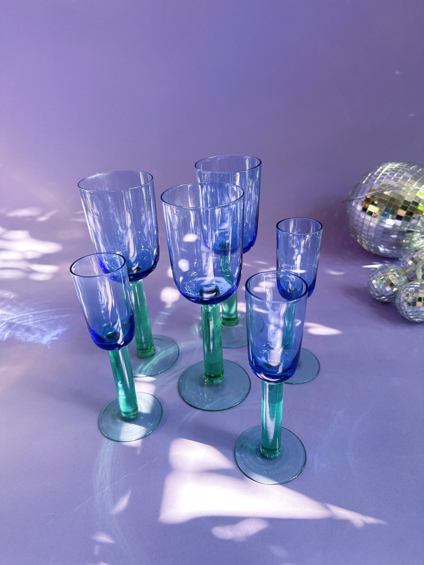 Vintage Scandinavian Liqueur Glasses Blue and Green 1980s 3 pcs