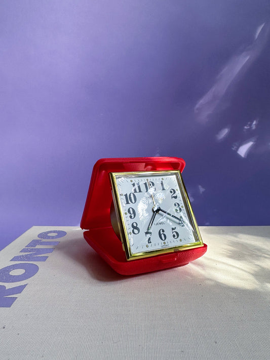 Vintage Travel Alarm Clock Europa, Germany, Brass & Faux Leather Cover