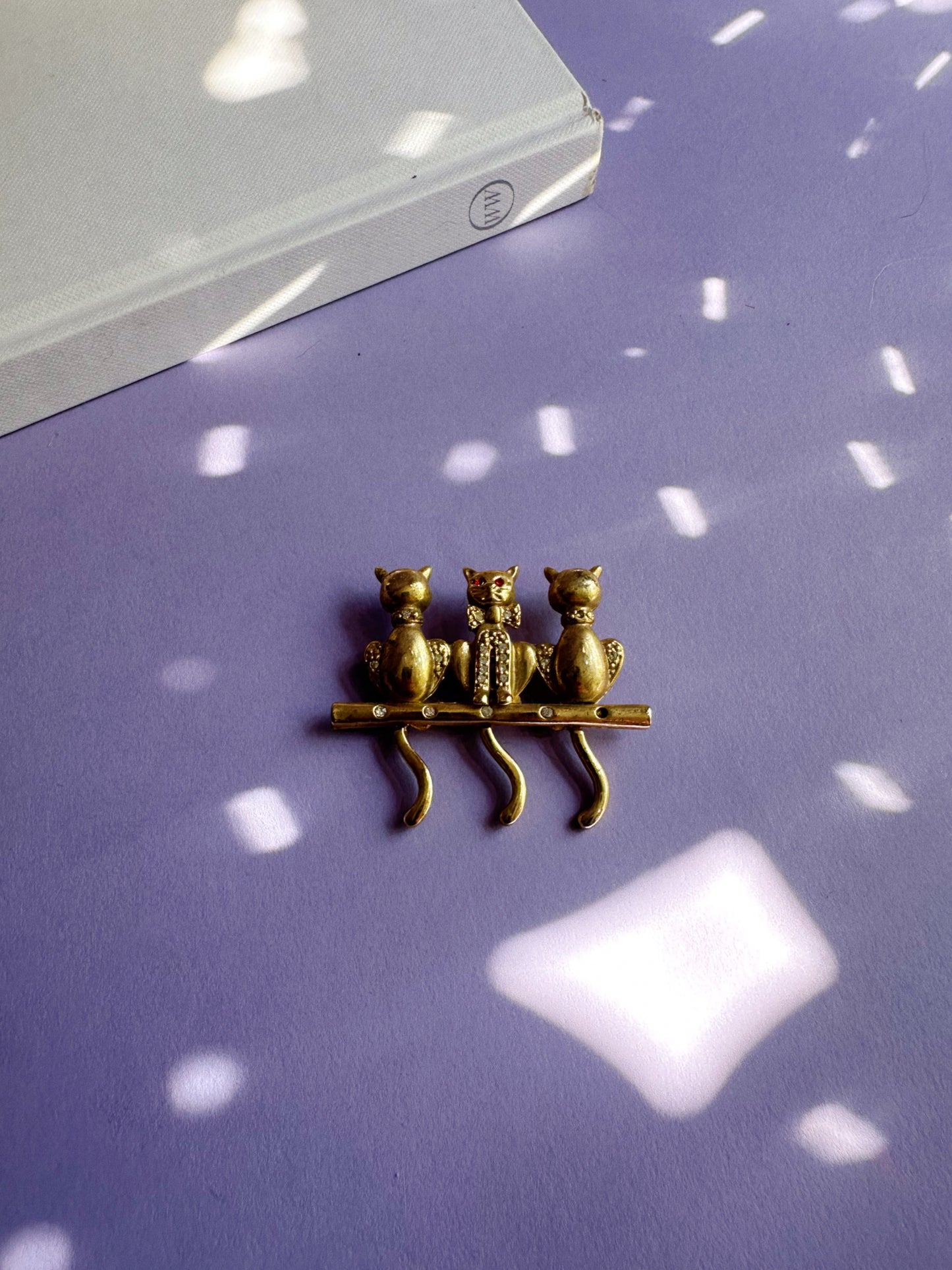 Vintage Brass Three Cat Brooch