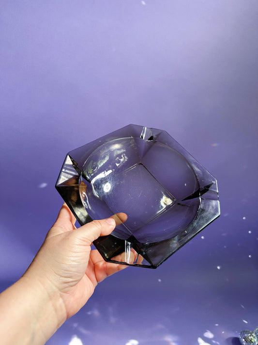 Large Vintage MCM Black Glass Ashtray