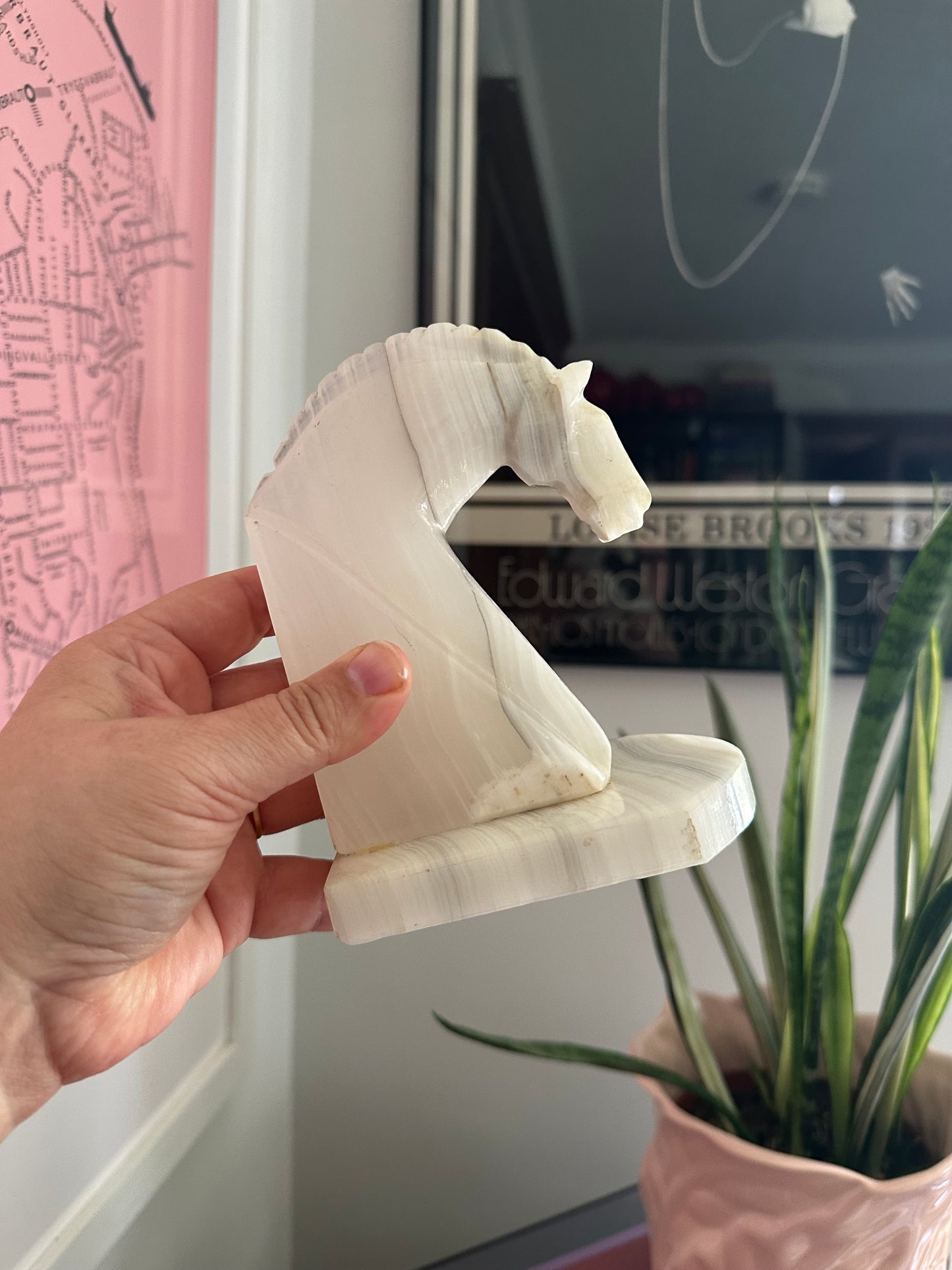 Heavy Vintage Onyx Horse Head Bookend / Sculpture