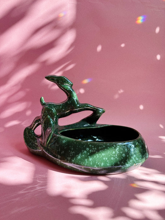 Vintage MCM Green Speckled Impala Pottery / Planter