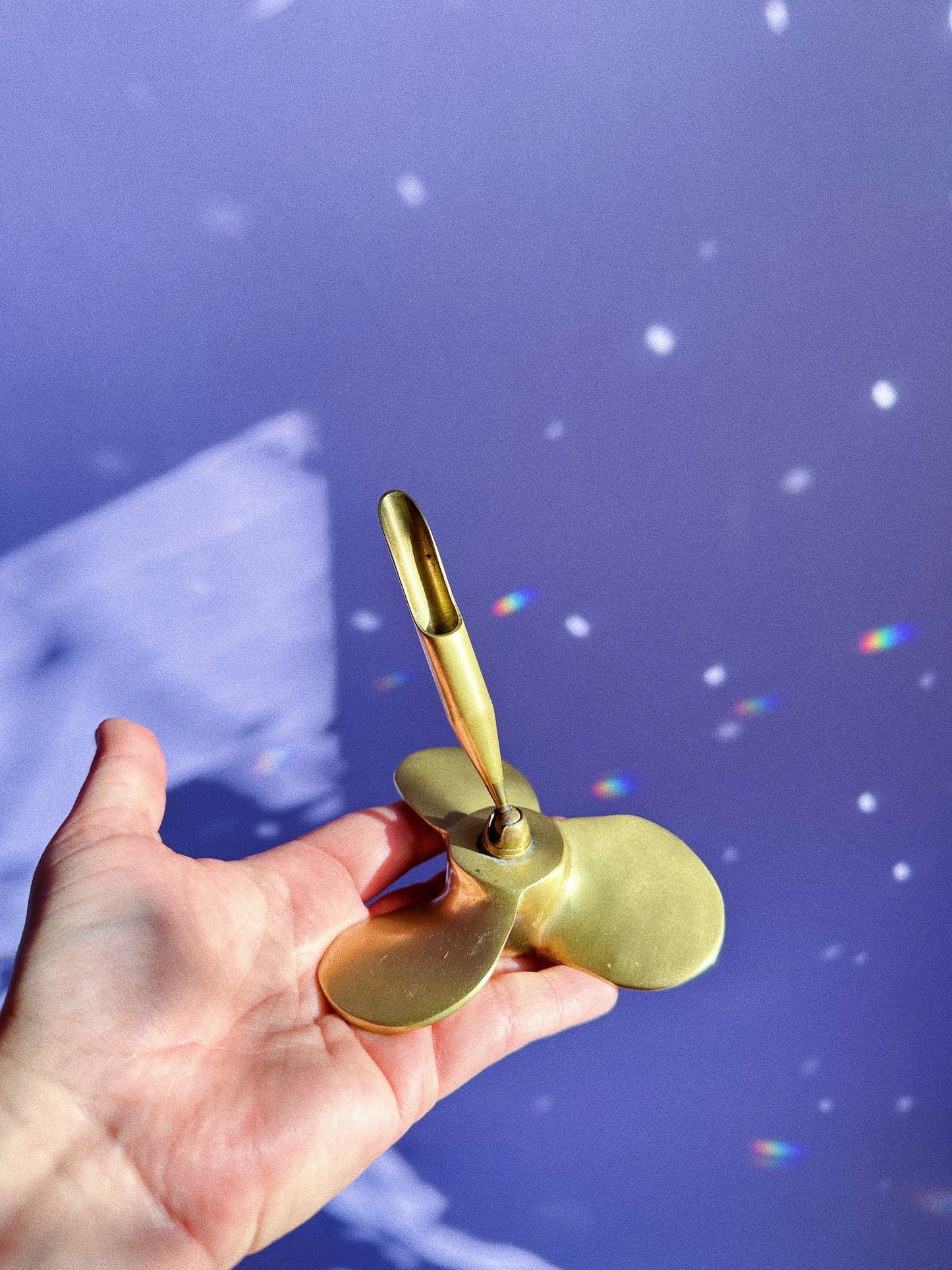 Vintage Solid Brass Propeller Pen / Flower Holder