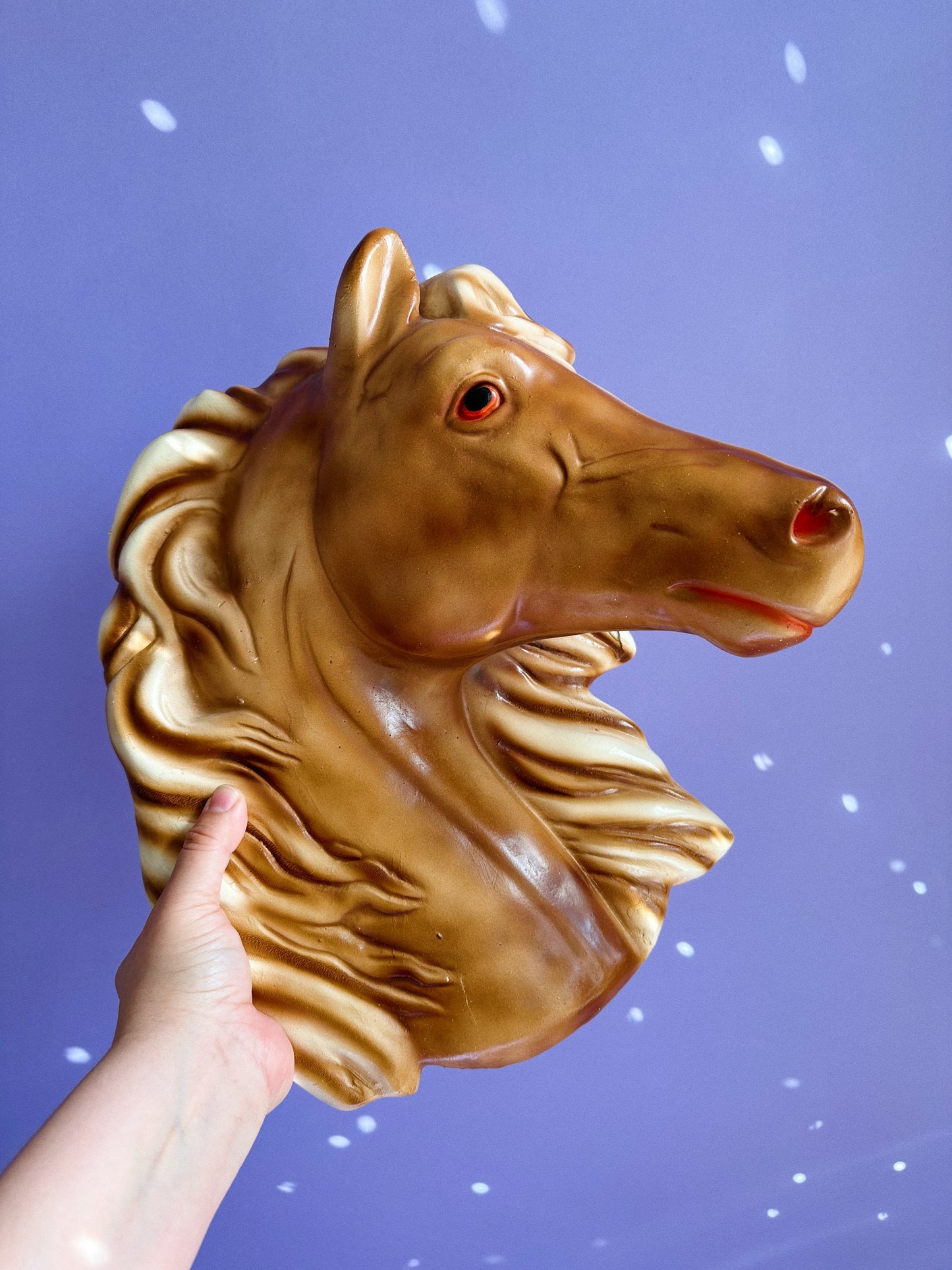 2 Large Vintage MCM Chalkware / Plaster 16" Horse Head Wall Mount 3-D Sculpture