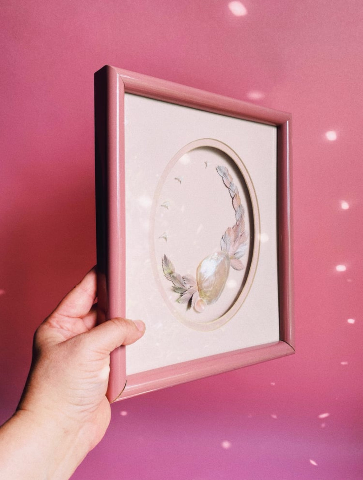 Vintage Dusty Rose Matte Framed Seashell Art