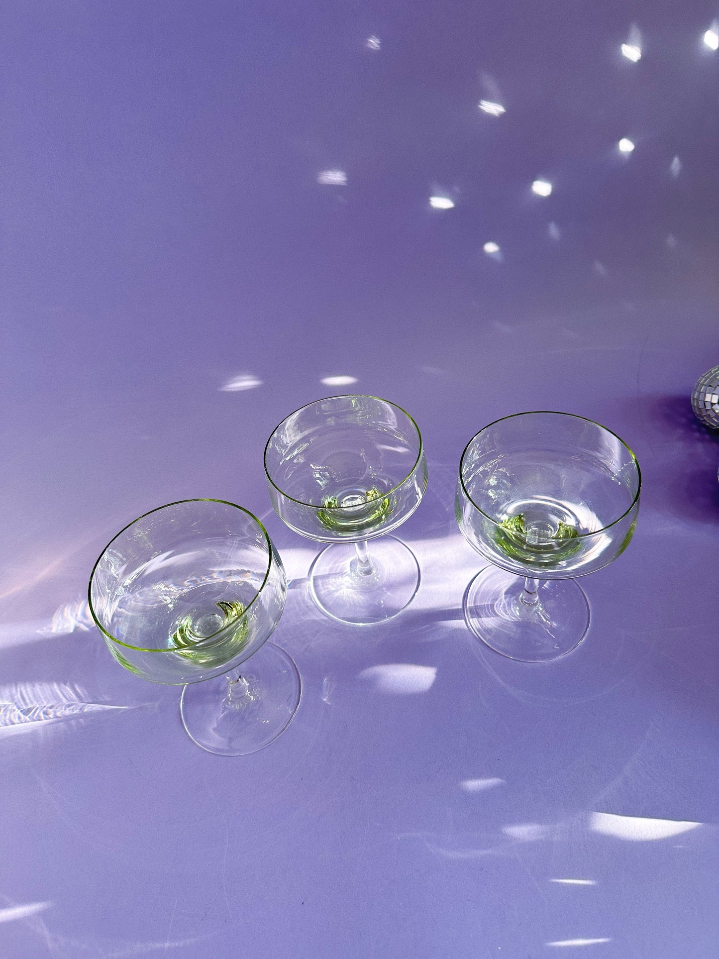 Set of 3 SASAKI Harmony Green Champagnes Coupes, MCM