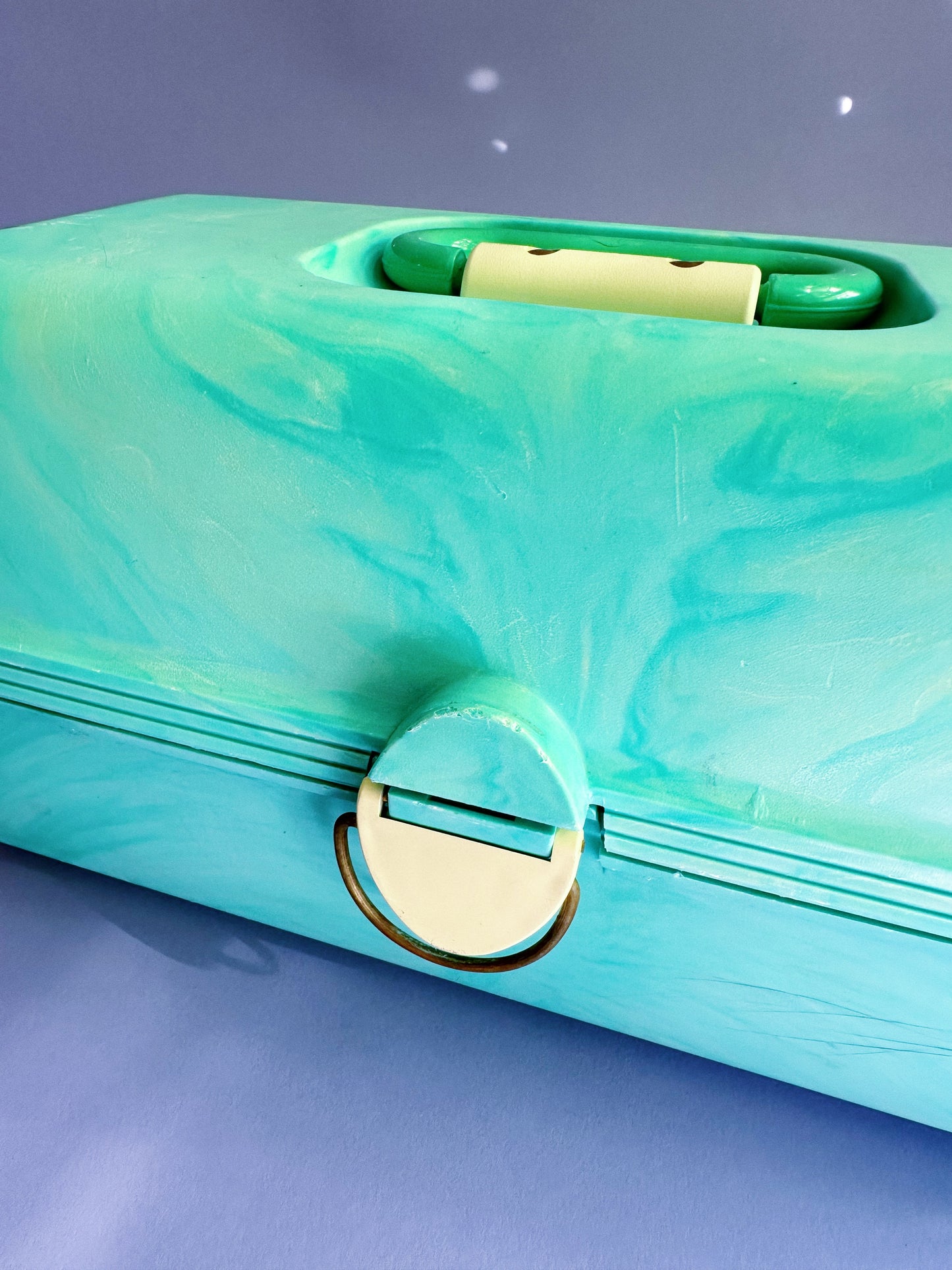 Caboodles of California Vintage Teal Swirl Marble Large 15" 3 Tier Makeup Case