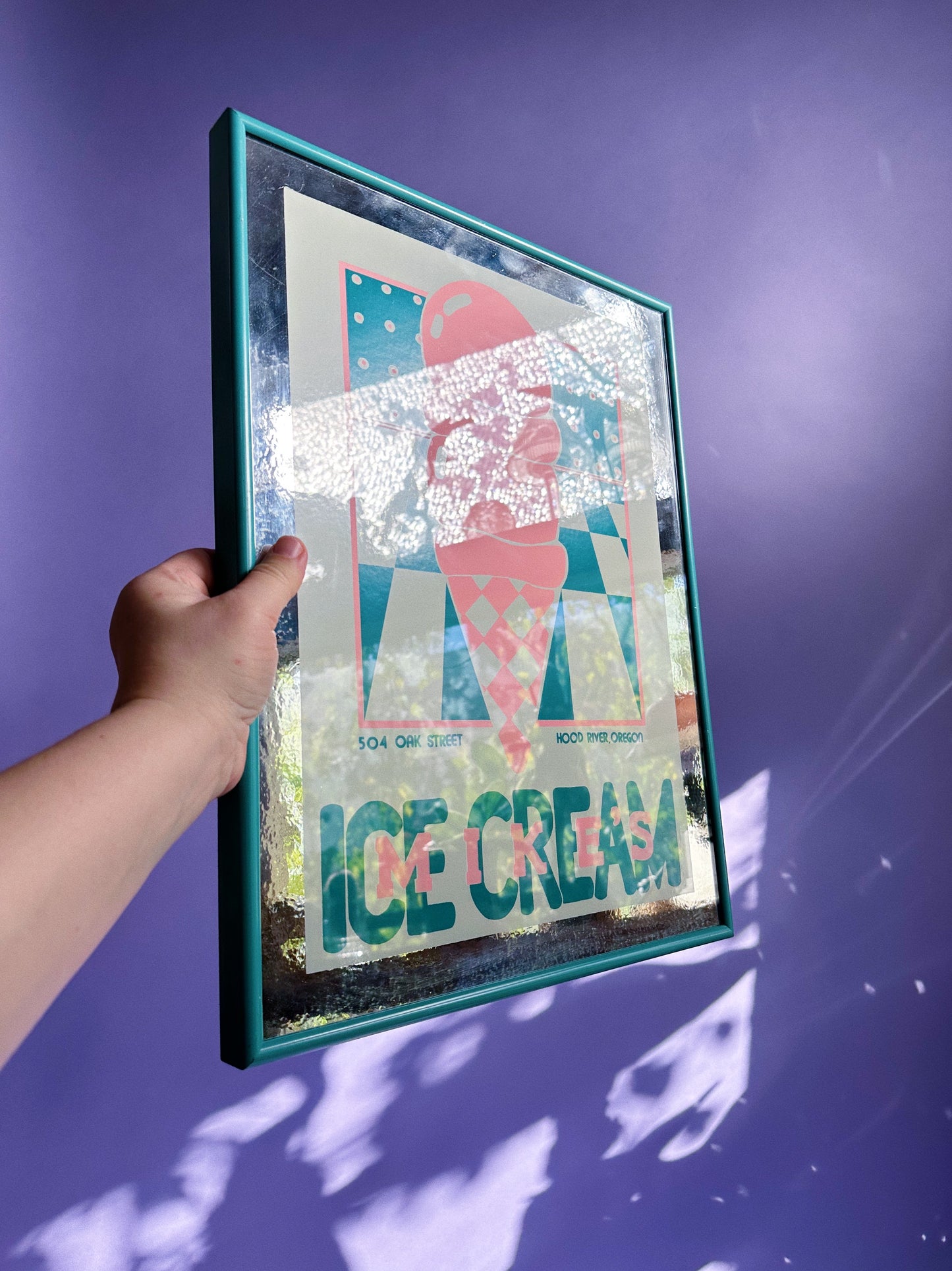 Vintage Framed Post Modern 80s Mike’s Ice Cream Mirror / Print