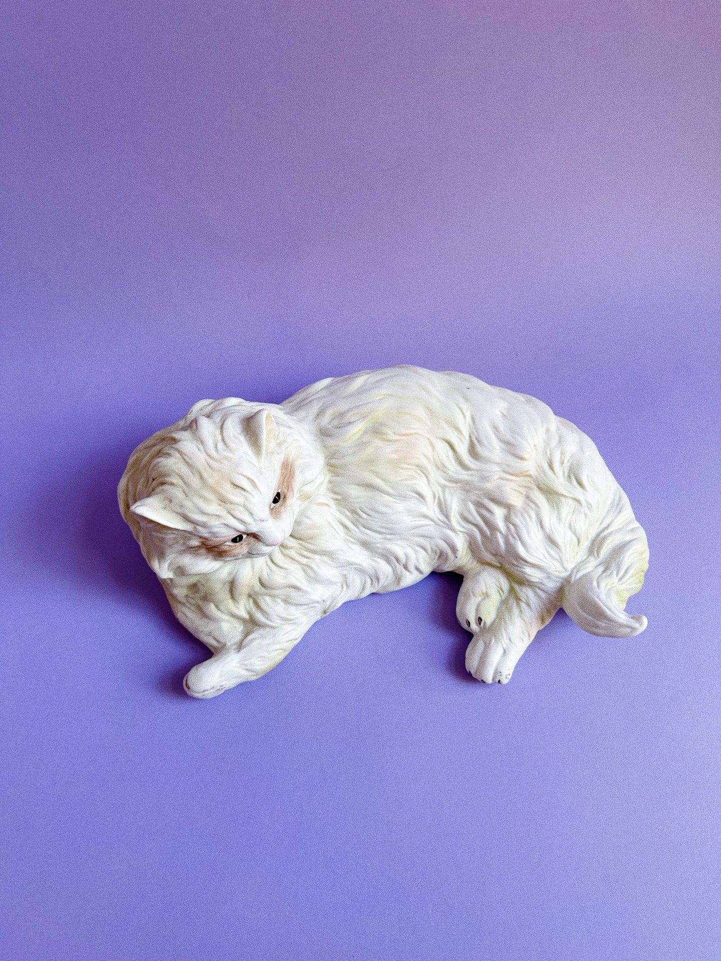 Vintage Persian Large White Ceramic Cat 12” Laying Down Statue