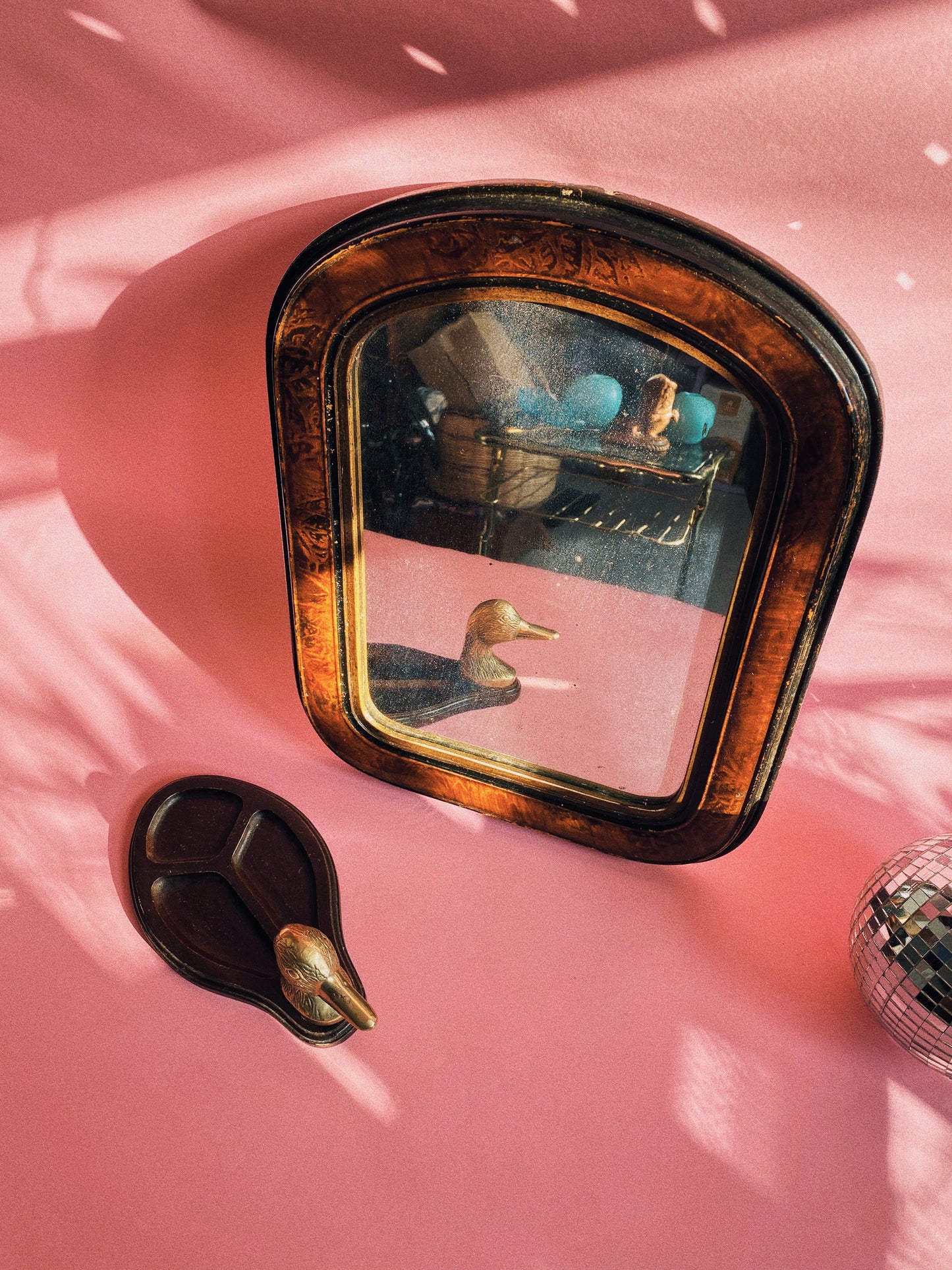 Vintage Wood & Wood Veneer Mirror