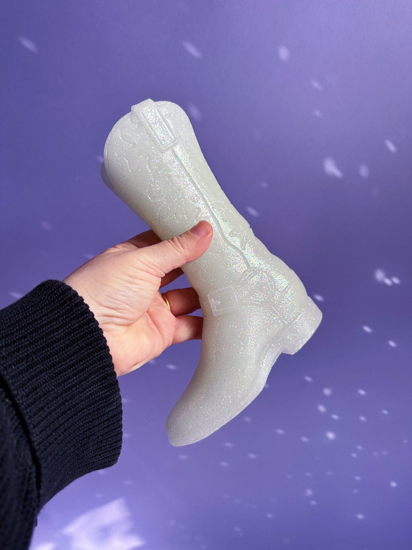 White Glitter Cowboy Boot Candle