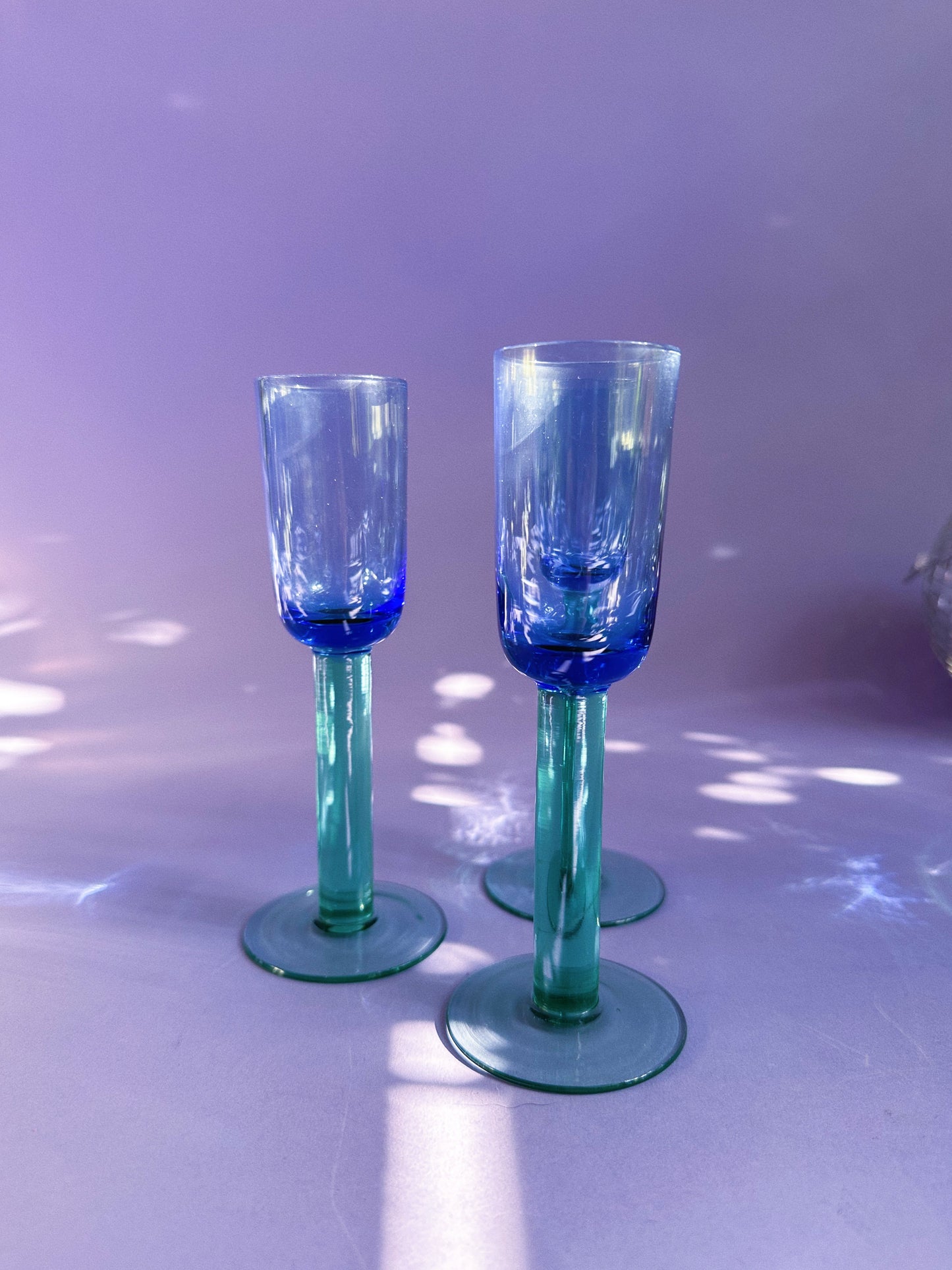 Vintage Scandinavian Liqueur Glasses Blue and Green 1980s 3 pcs