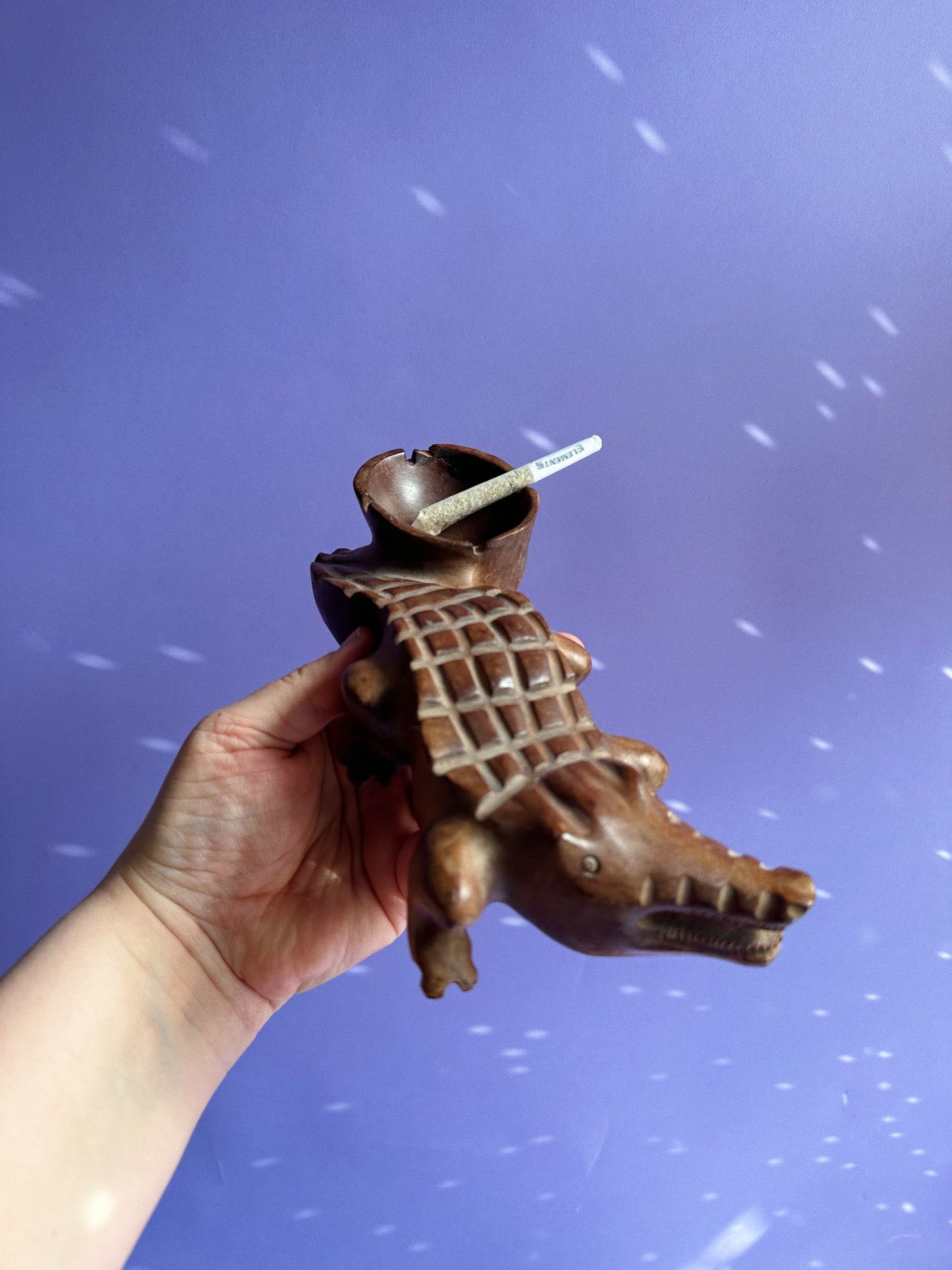 Vintage Carved Wooden Alligator / Crocodile Ashtray / Trinket Dish - Brown