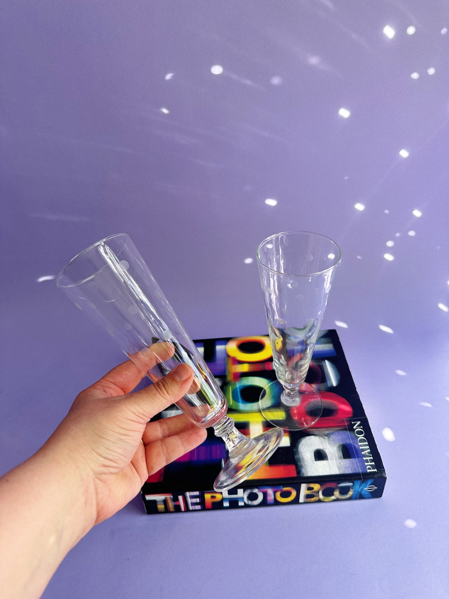 Pair of Anchor Hocking Etched Polka Dot Footed Pilsner Glasses