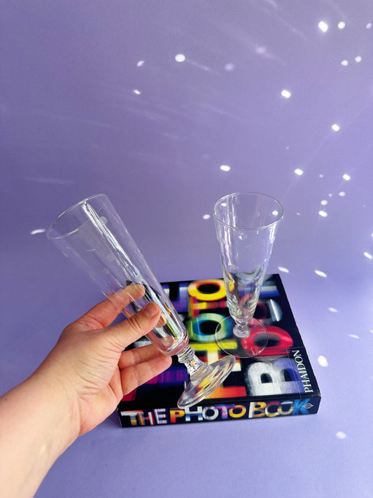 Pair of Anchor Hocking Etched Polka Dot Footed Pilsner Glasses