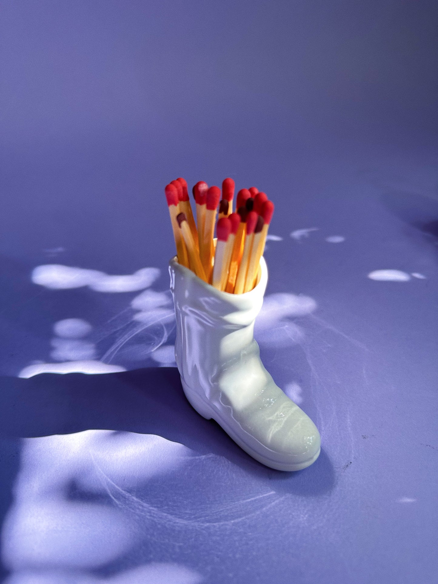 Ceramic White Match Holder Cowboy Boot w/ Striking Heel