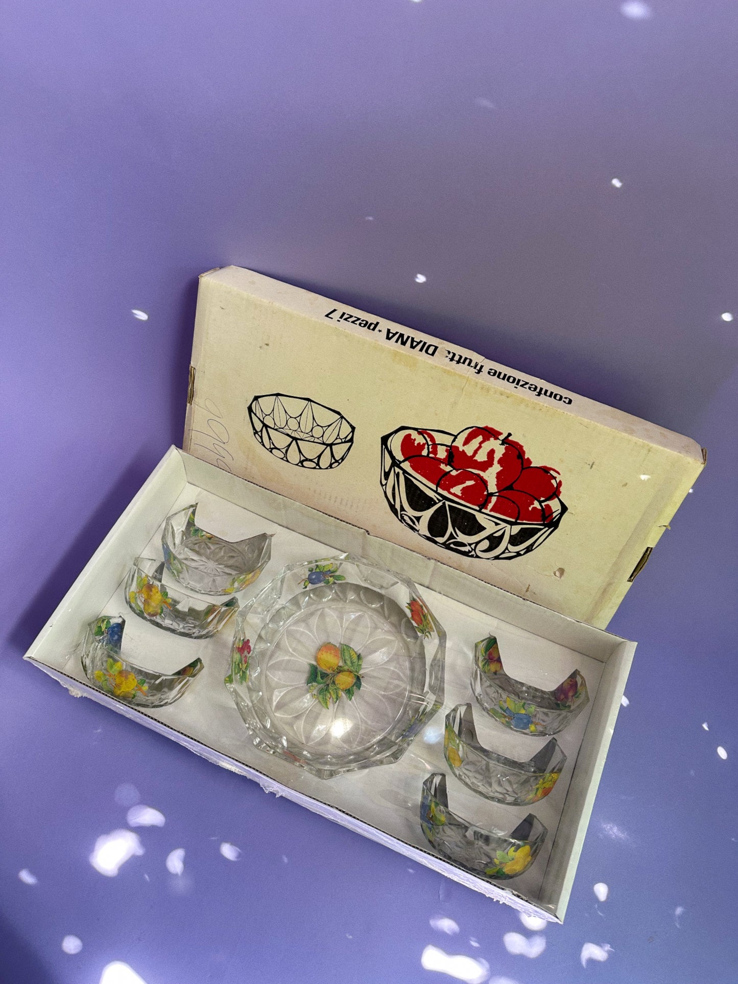 Vintage MCM Glass Serving Bowl And Side Bowls In Original Box