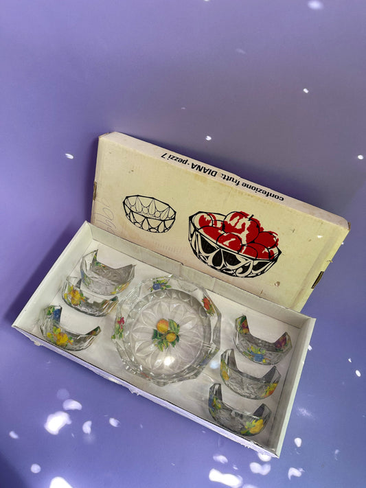 Vintage MCM Glass Serving Bowl And Side Bowls In Original Box