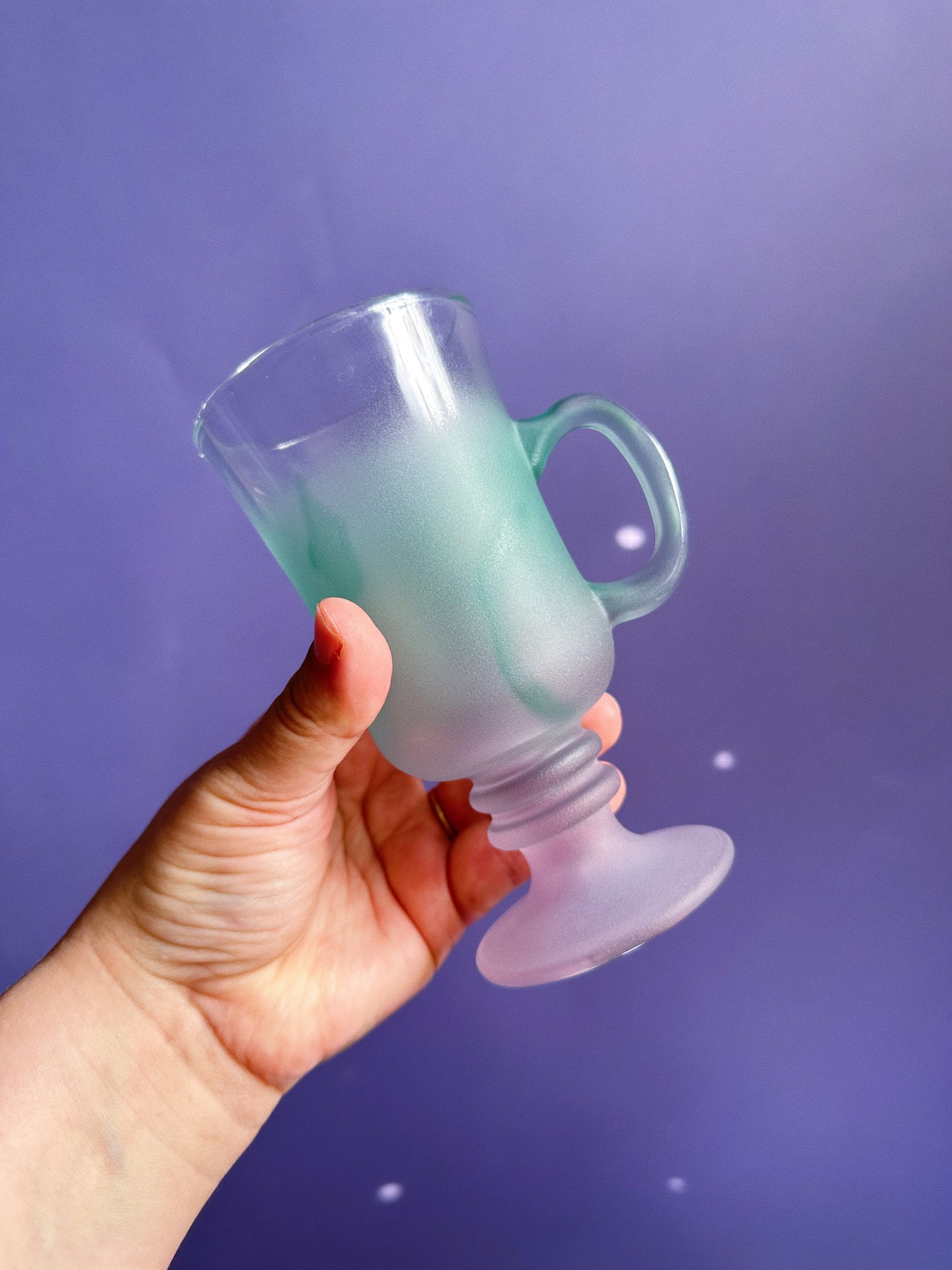 Vintage Libbey Frosted Footed Glass Mugs Cups with Handle, Set of 3