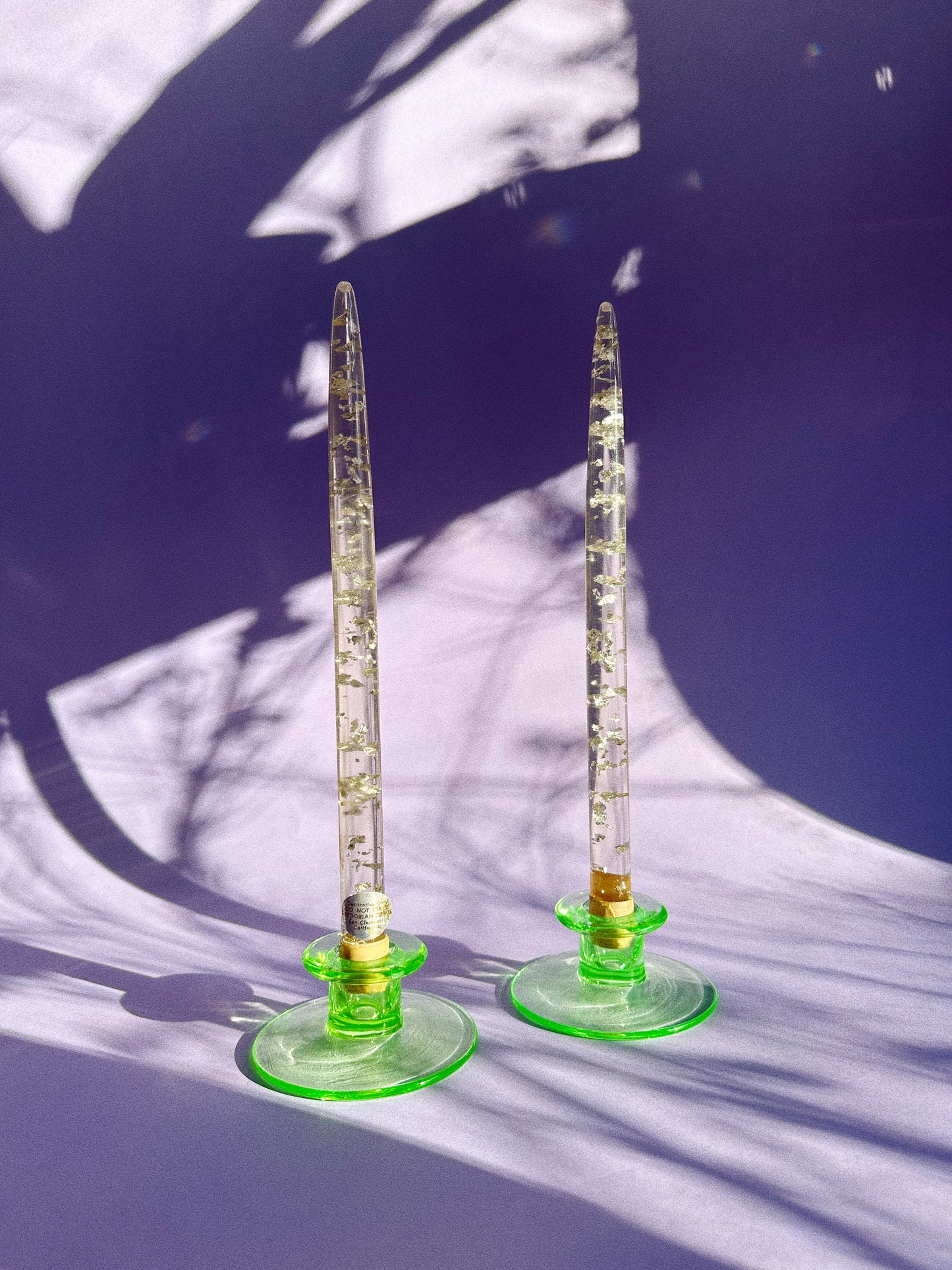 Pair of Vintage Silver Fleck Lucite Taper Candles