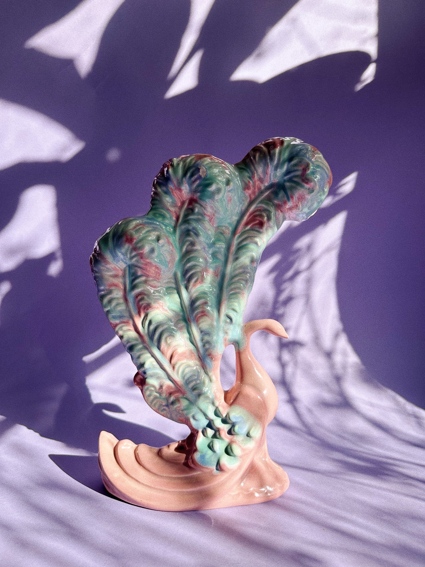 Vintage Royal Haeger Pottery Blue and Pink Large Peacock Vase