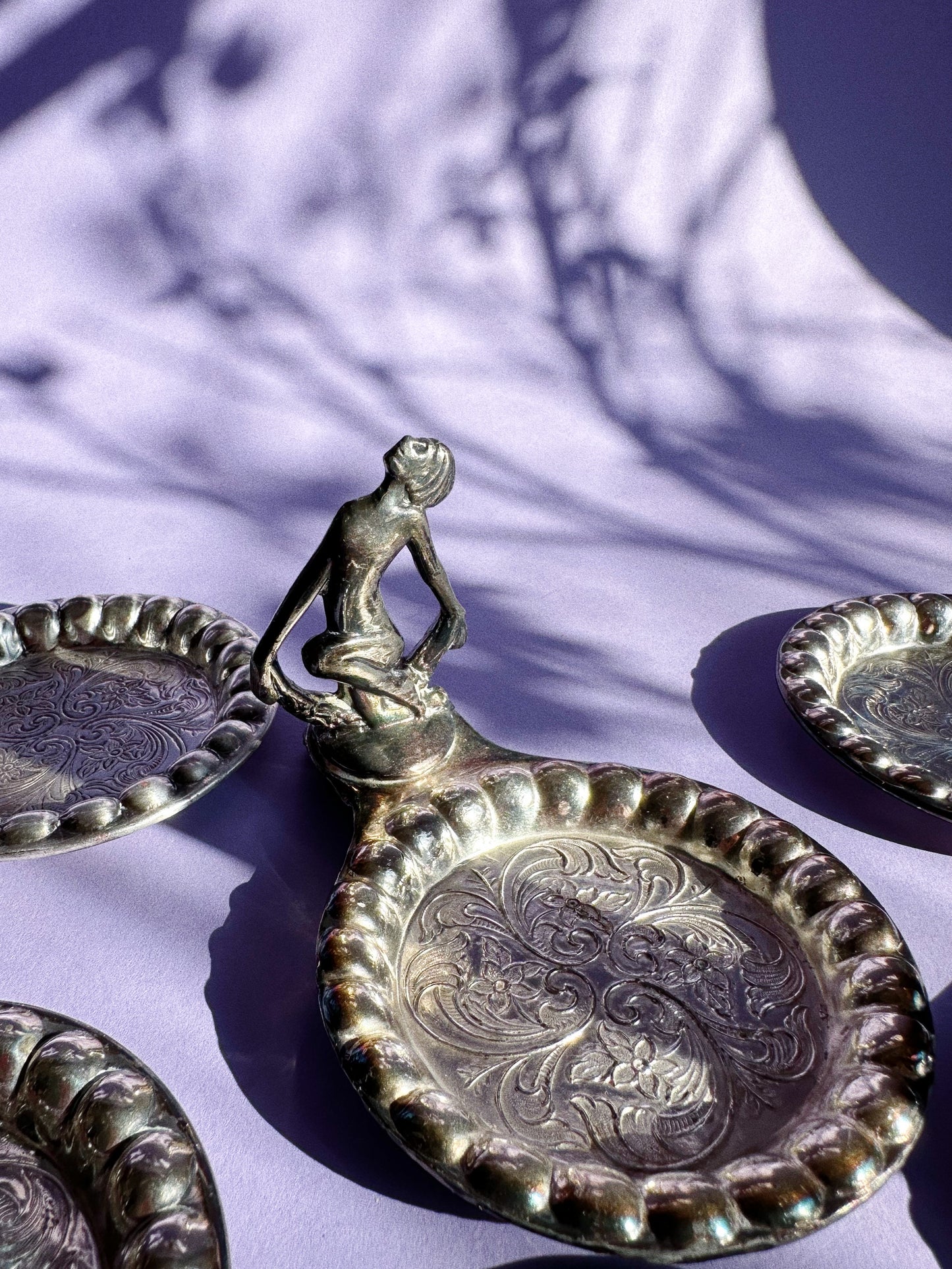 Vintage Rare Art Deco Lady Coasters Silverplated E.P. Copper 901 Set Of 6