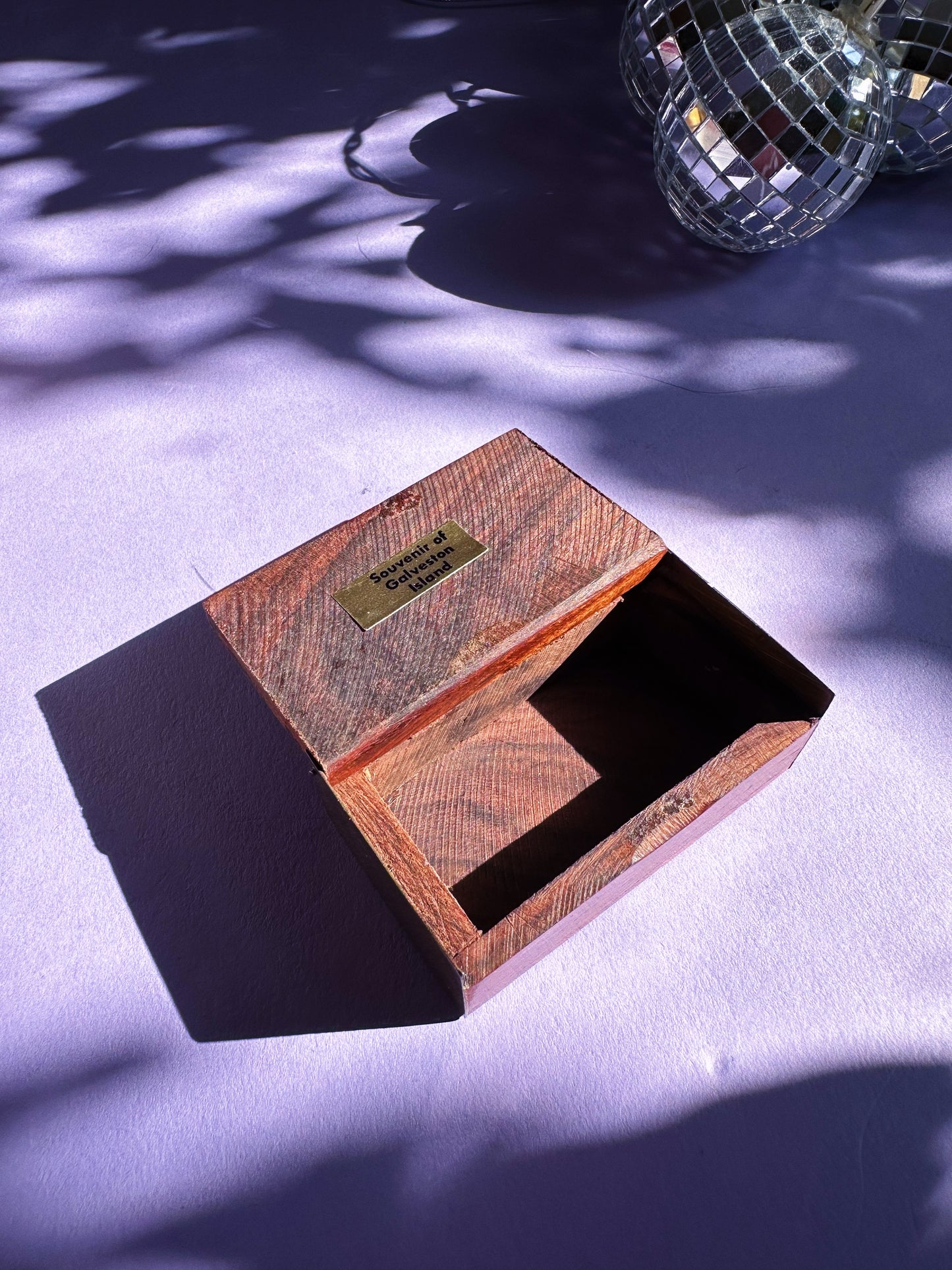 Wood & Brass Small Chest-Shaped Box With Brass Bird Inlay For Pills / Matches