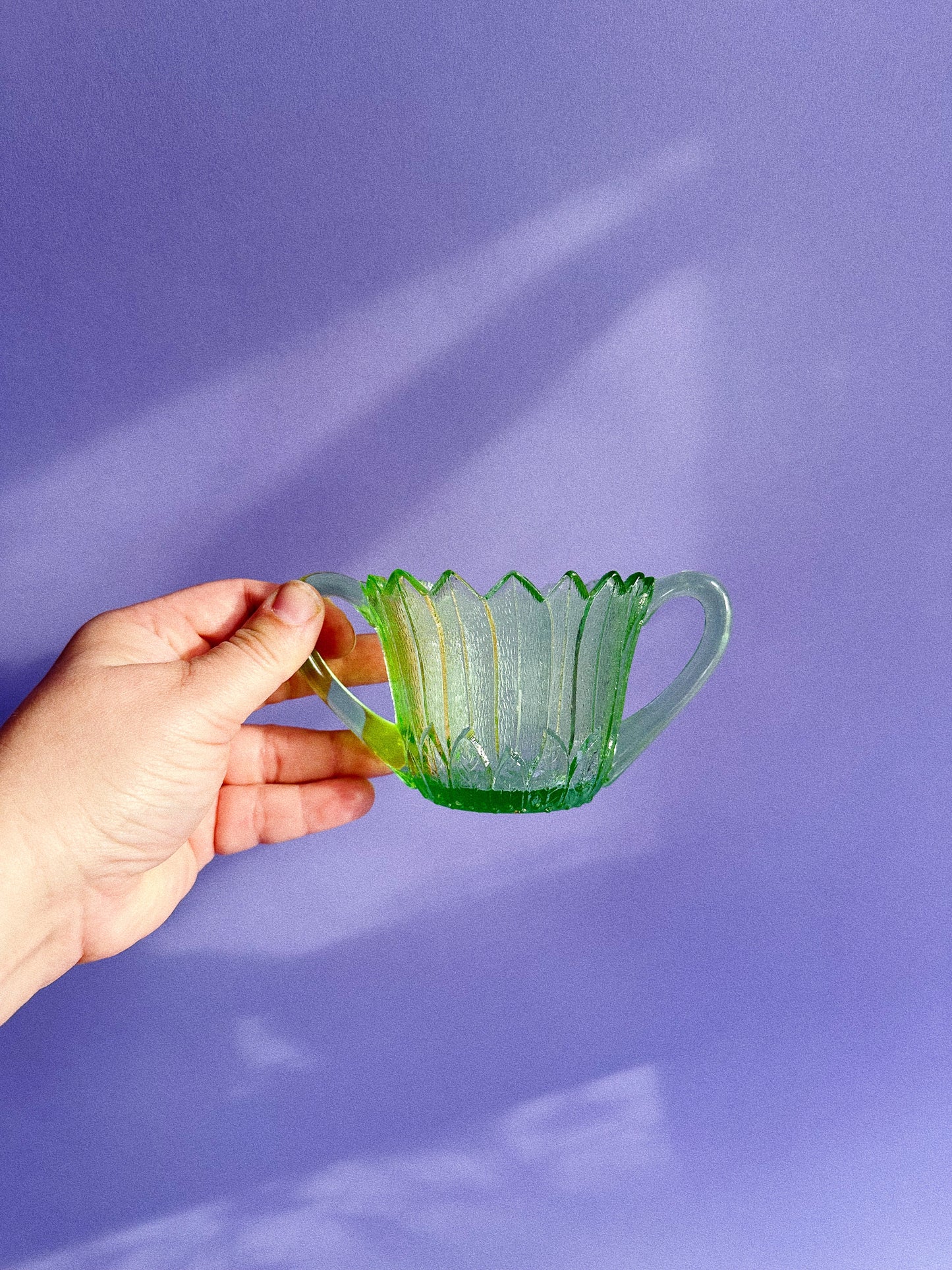 Indiana Glass Lily Pons Open Sugar Light Green Depression Uranium Glass