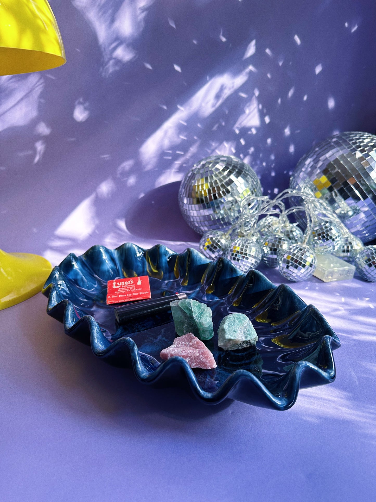 Artisan Made Blue Mountain Pottery Ruffled Dish Blue Dripped Glaze