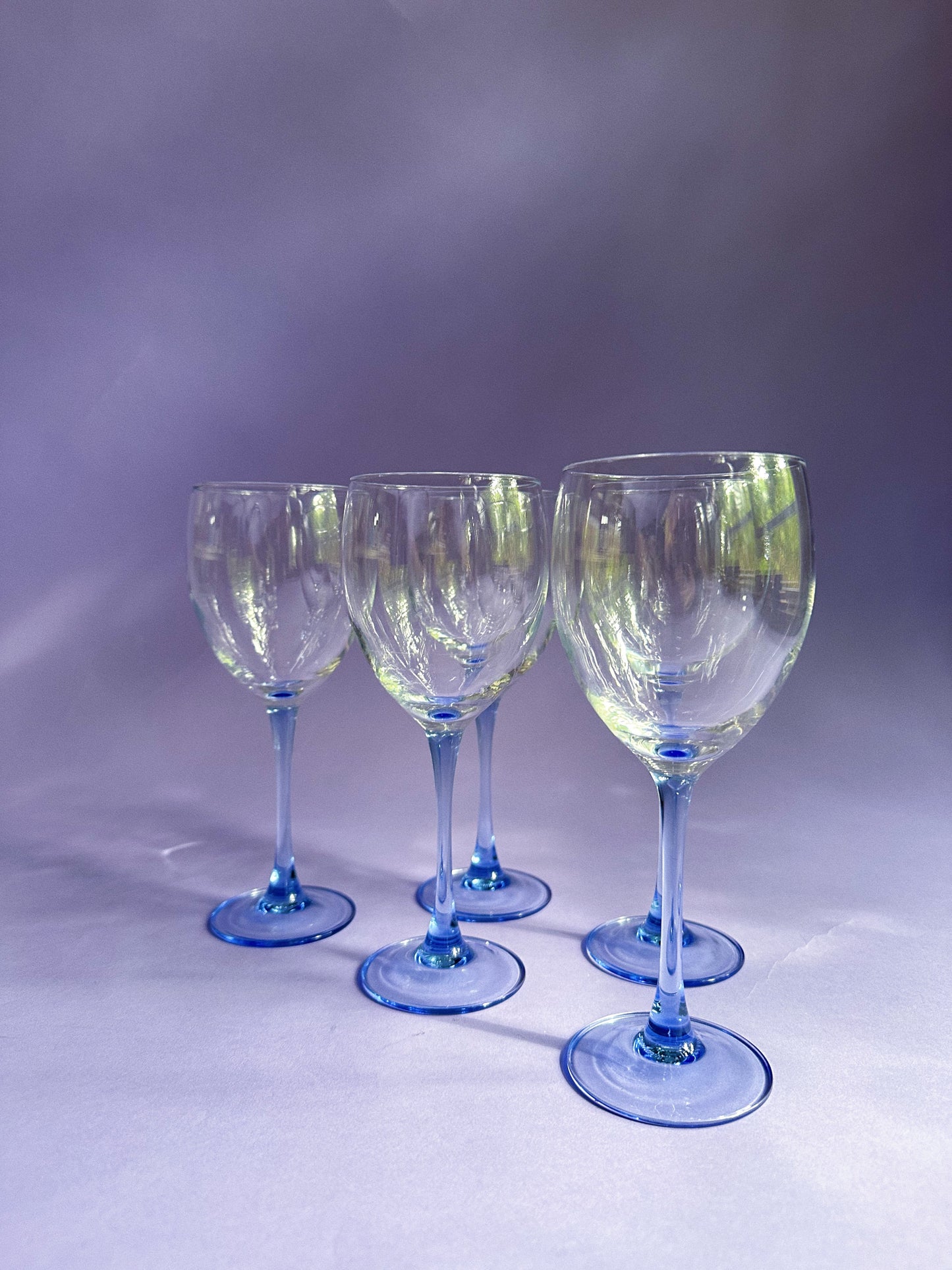5 Luminarc Azur Blue Stem Wine Glasses Set Vintage 8" Elegant Crystal France