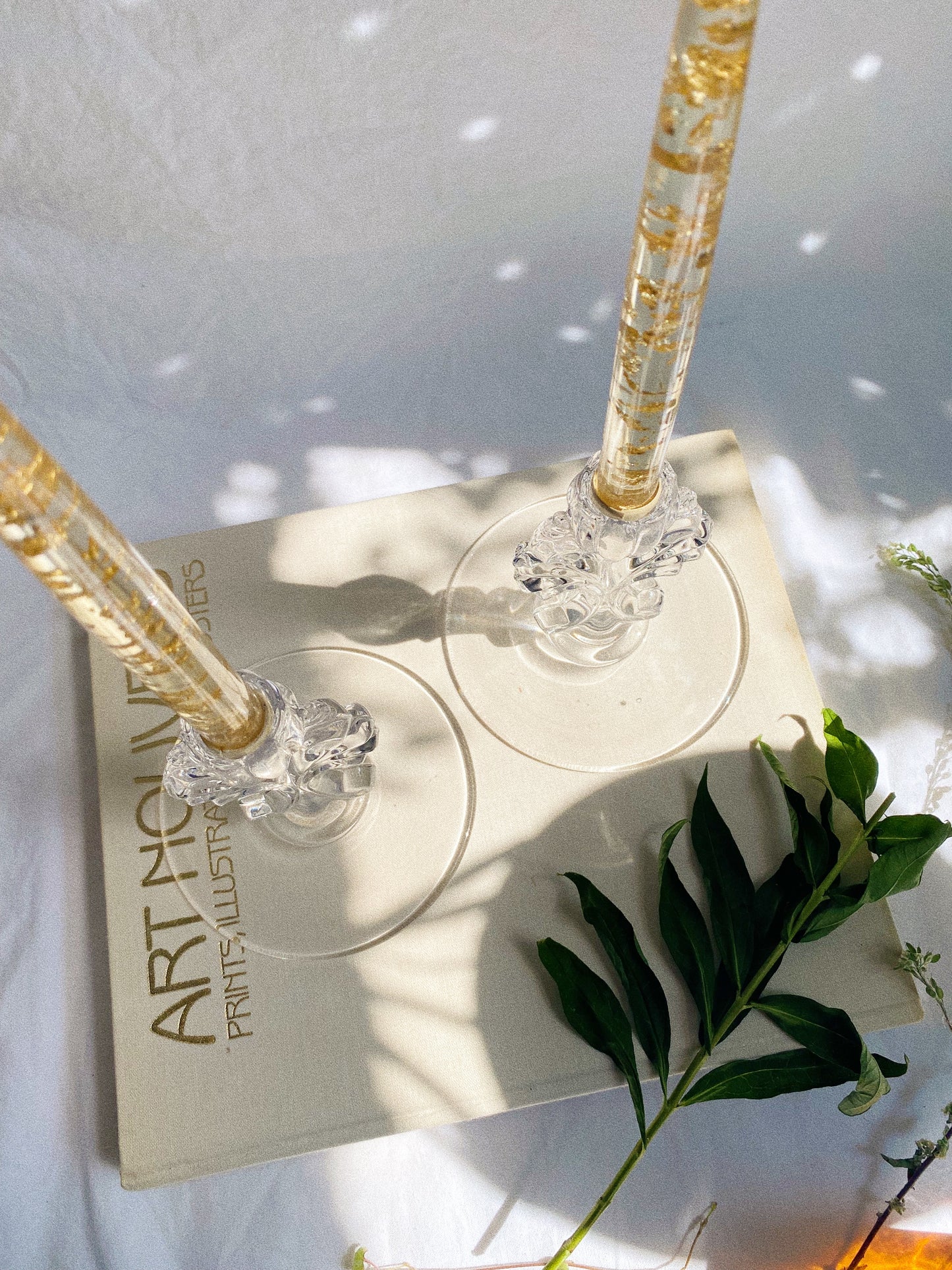 Vintage Manganese Glass (Glows Green!) Tear Drop Candlesticks