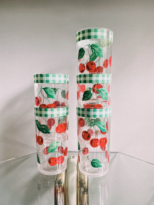 Vintage Acrylic Cherry & Gingham Tumblers