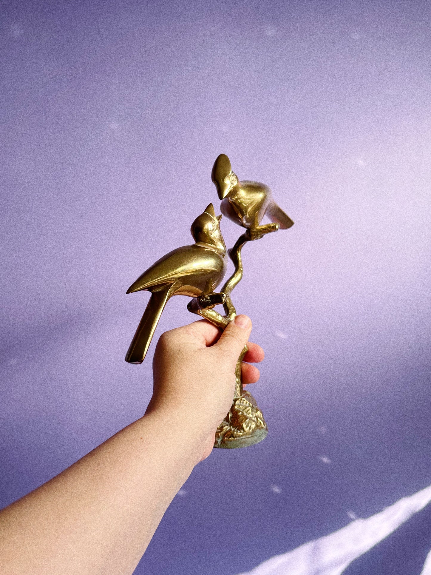 Vintage Heavy Brass Mom & Baby Bird Sculpture