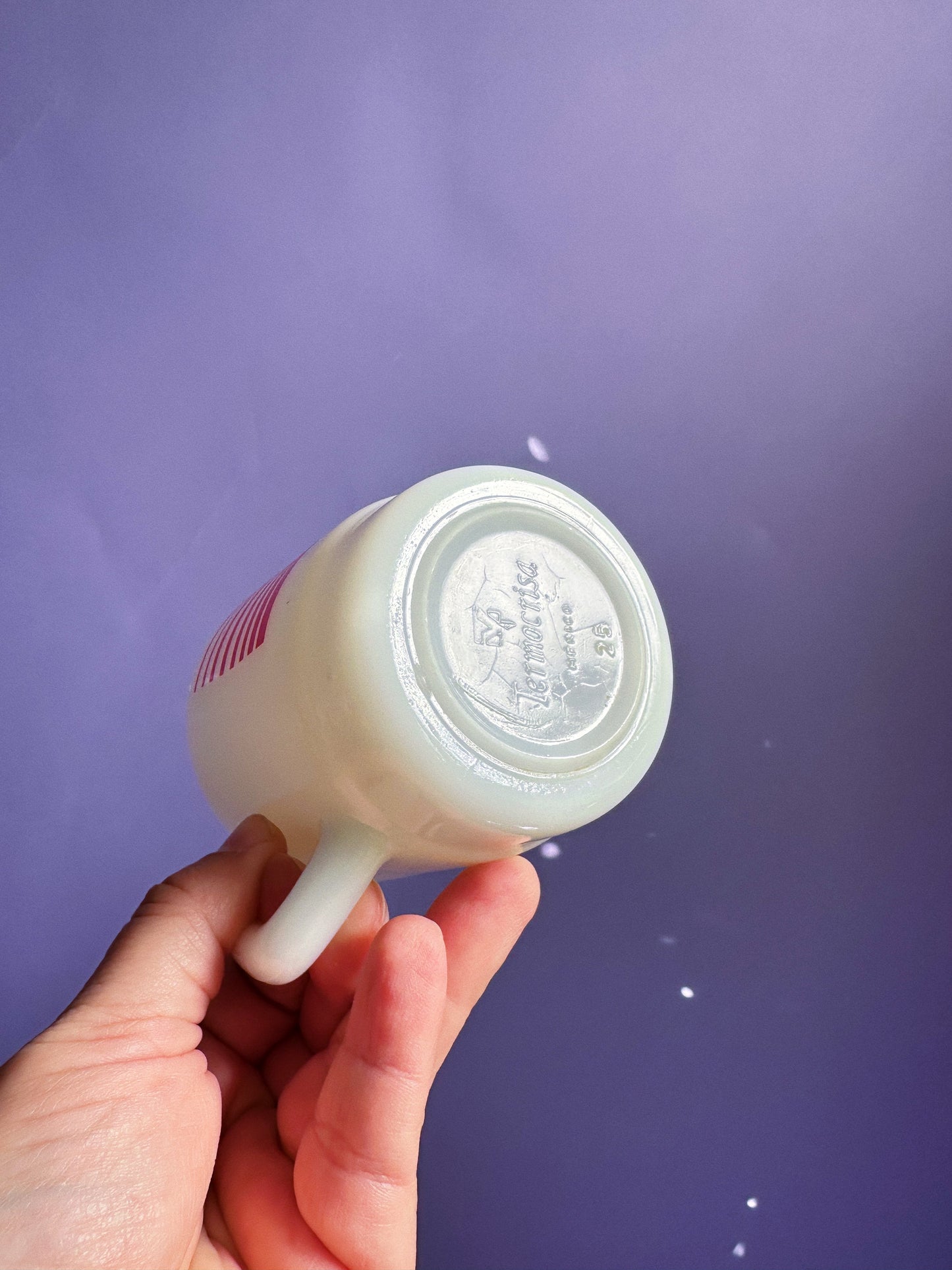 Vintage Pair of Termocrisa Milk Glass Red & Blue Striped Retro Mugs