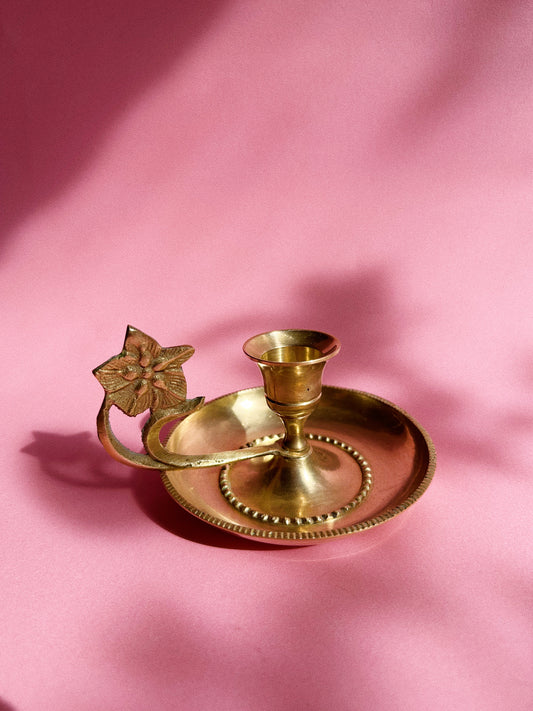 Vintage Brass Flower Finger Loop Candlestick