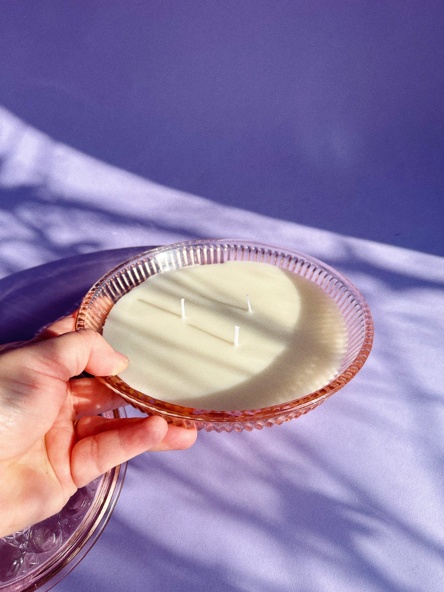Vintage Pink Depression Indiana Glass Lidded 3 Wick Soft Vanilla Soy Candle