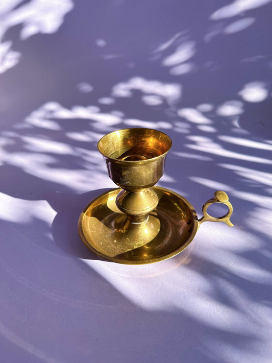 Vintage Solid Brass Chamber Candlestick for Taper Candles
