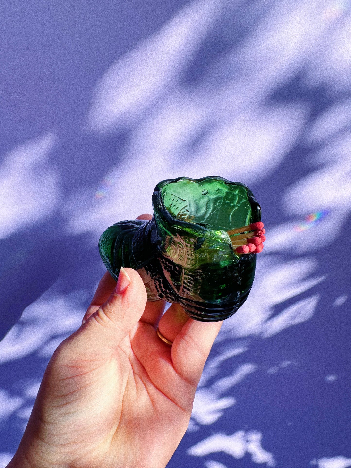 Small Vintage Green Glass Shoe Match Holder