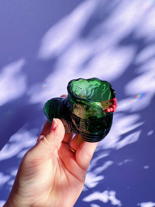 Small Vintage Green Glass Shoe Match Holder