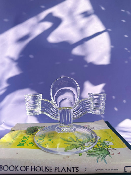 Vintage Art Deco Candlestick Holder Crystal Glass