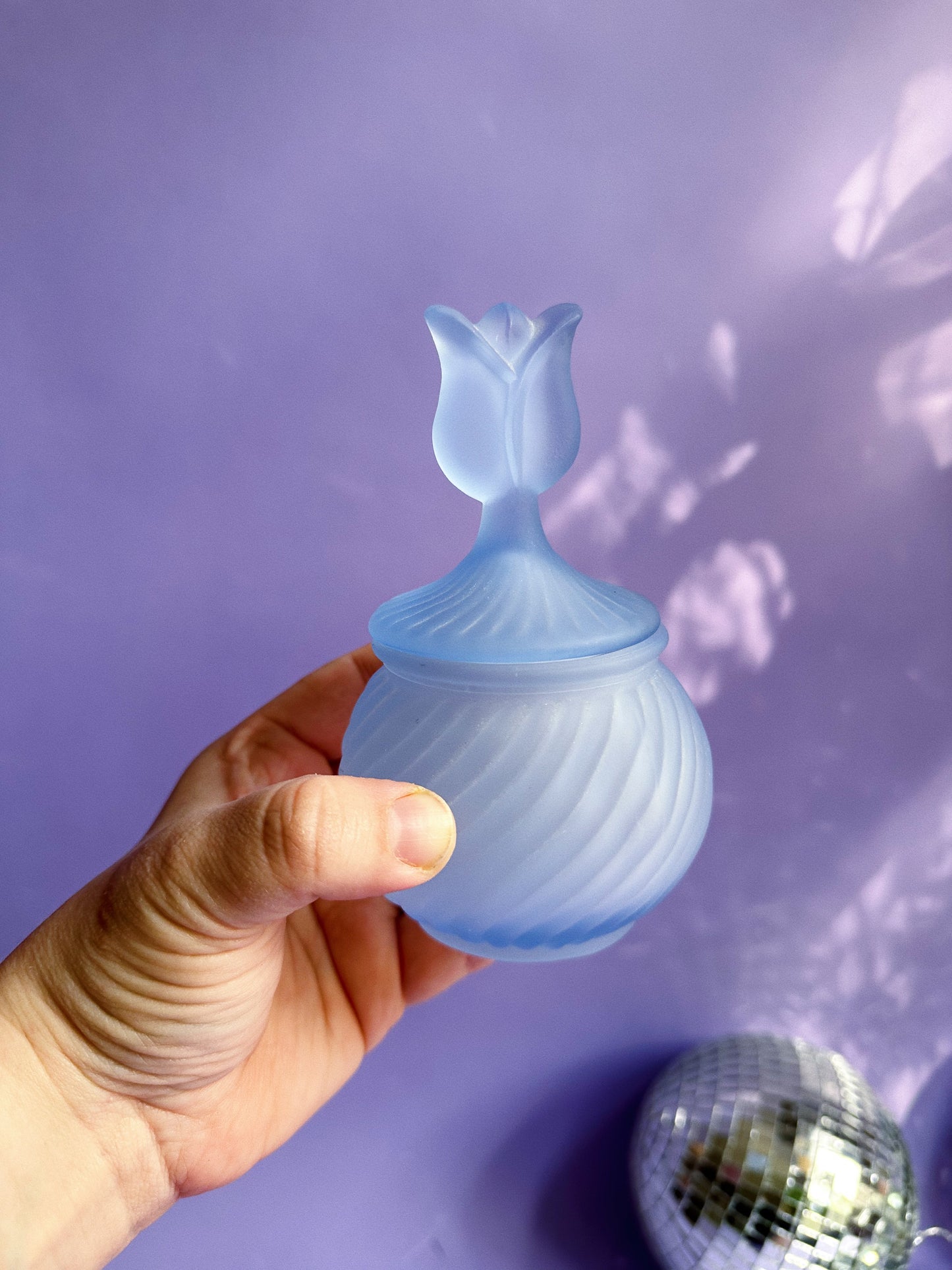 Frosted Blue Tulip Lidded Partylite Dish