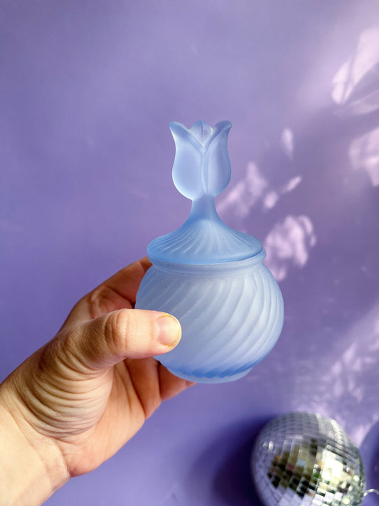 Frosted Blue Tulip Lidded Partylite Dish