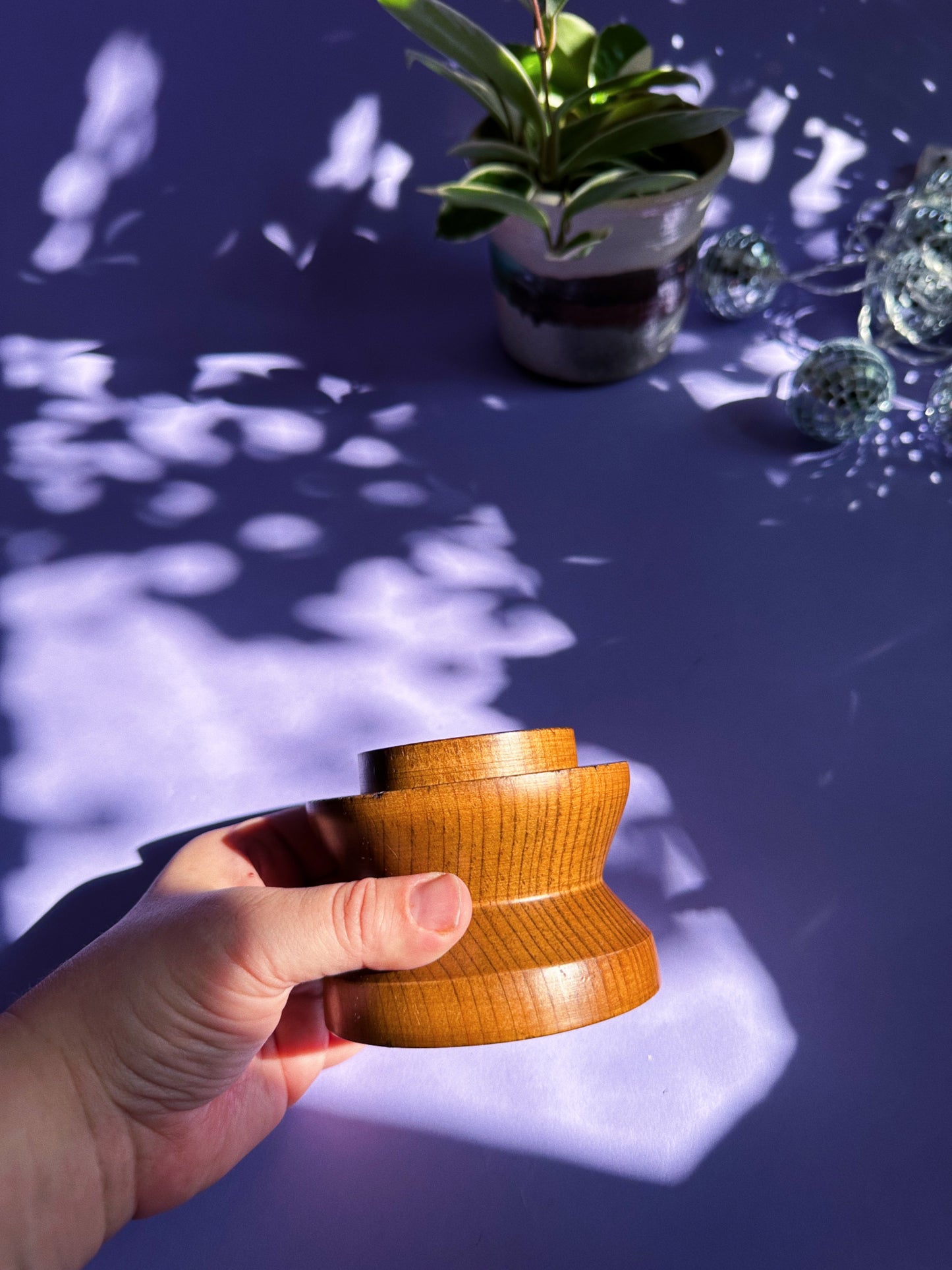 Vintage Handcrafted Wooden Candlestick Taper Candle Holder