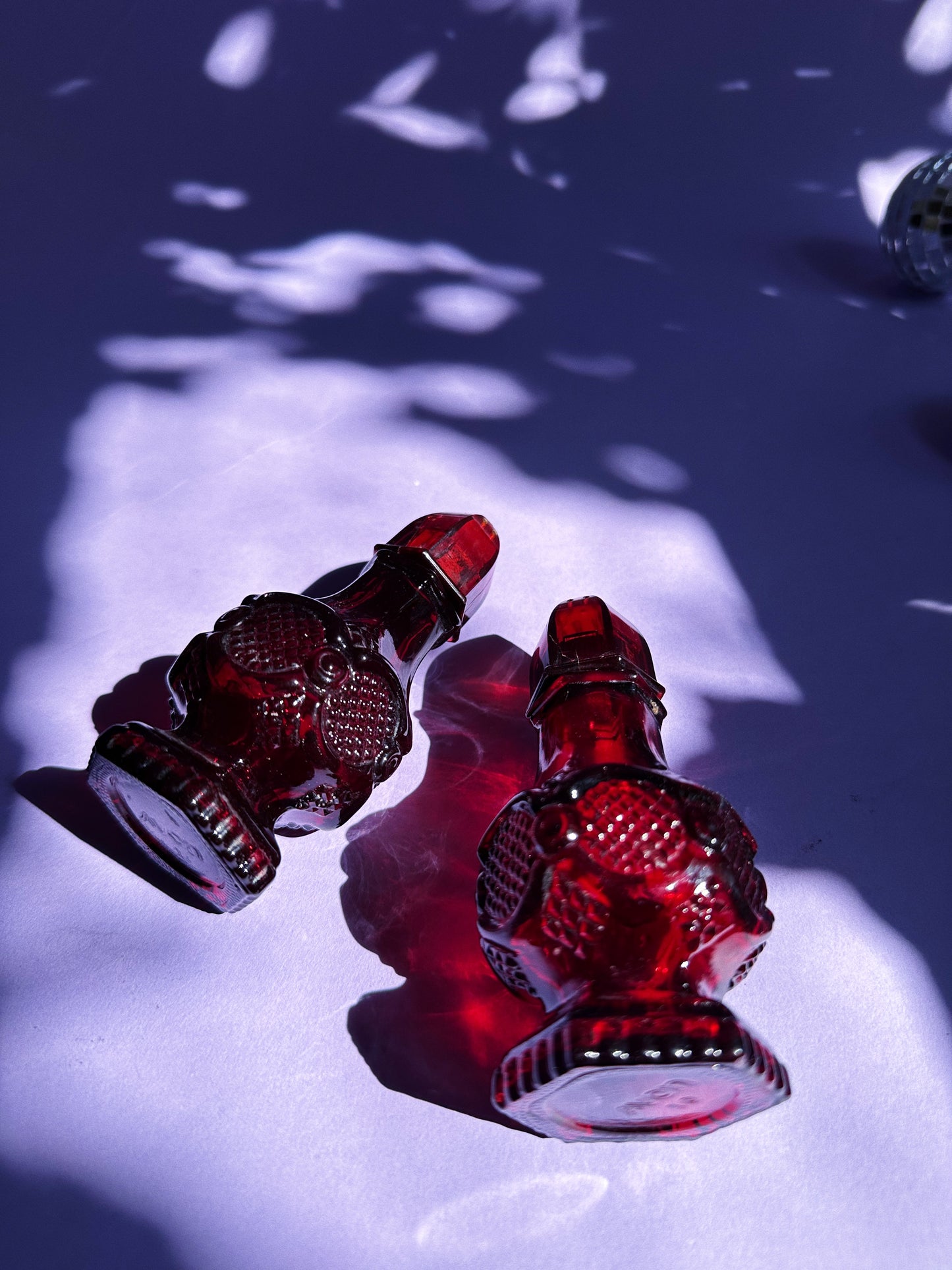 Vintage Avon Cape Cod Ruby Red Glass Salt and Pepper Shakers 1978