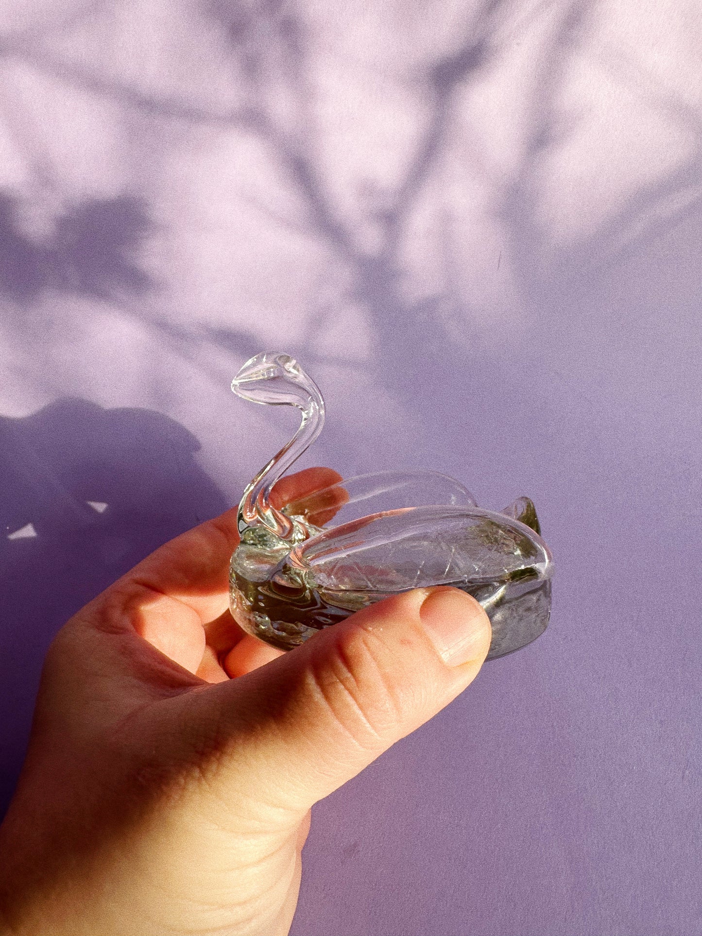 Vintage Heavy Glass Swan Ring Dish