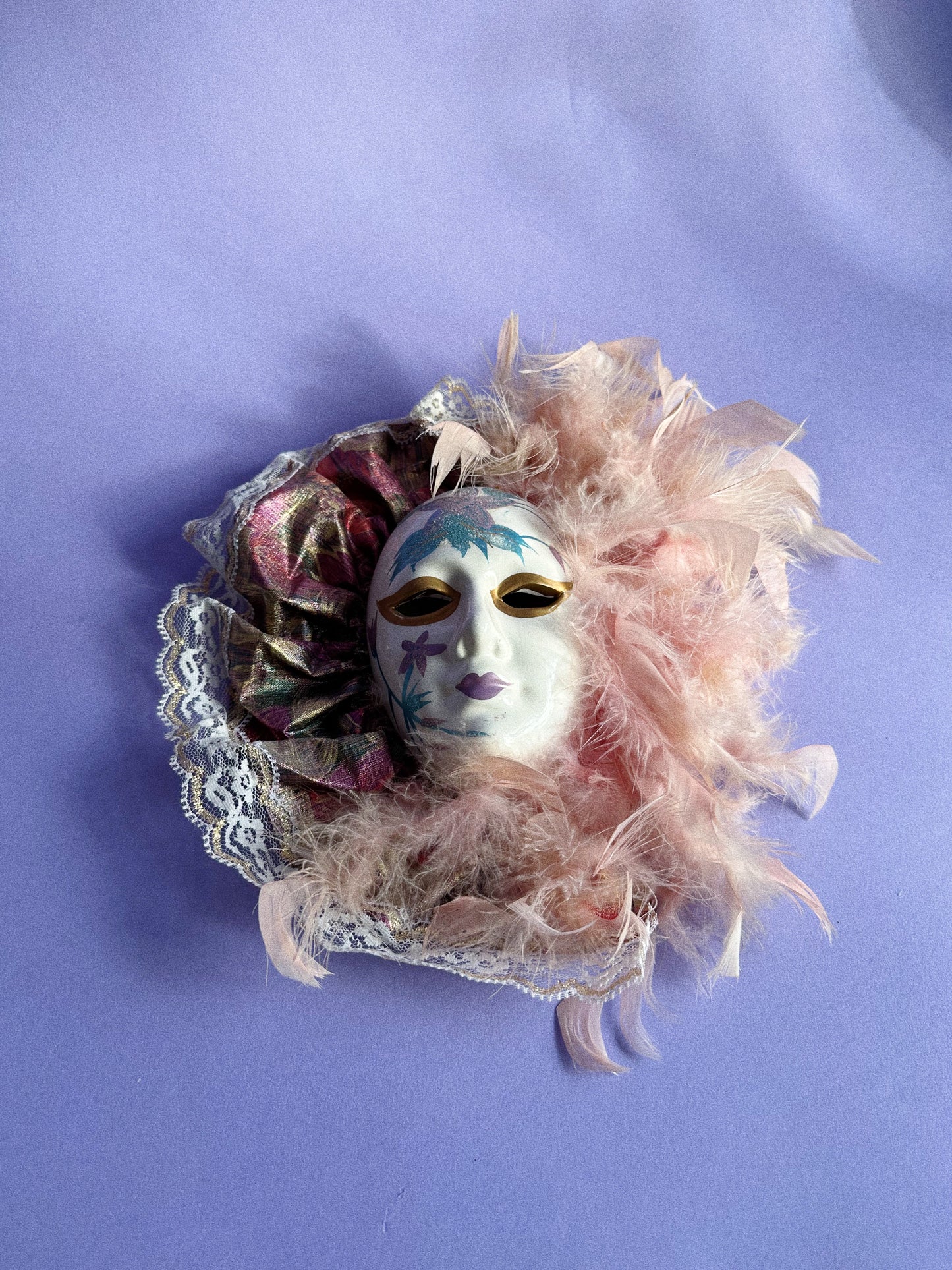 Vintage Venetian Porcelain Ceramic Mask Mardi Gras Painted Wall Hanging