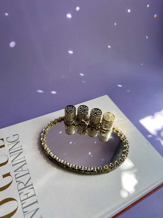 Vintage Ormolo Gold Filigree Lipstick Holder 4 Compartment Organizer Vanity Mirror